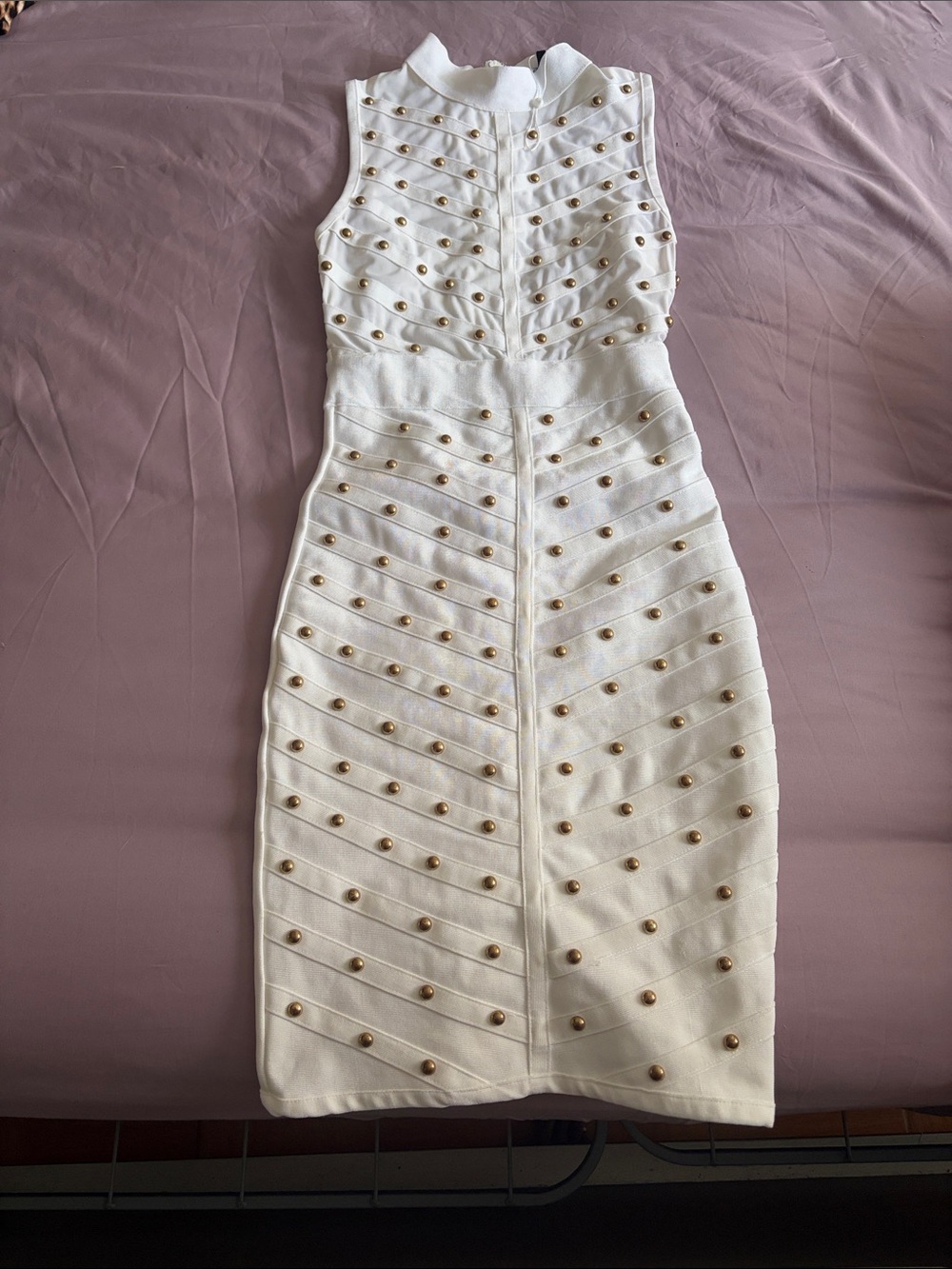 WOW couture White Sleeveless Stud-Embellished Midi Dress